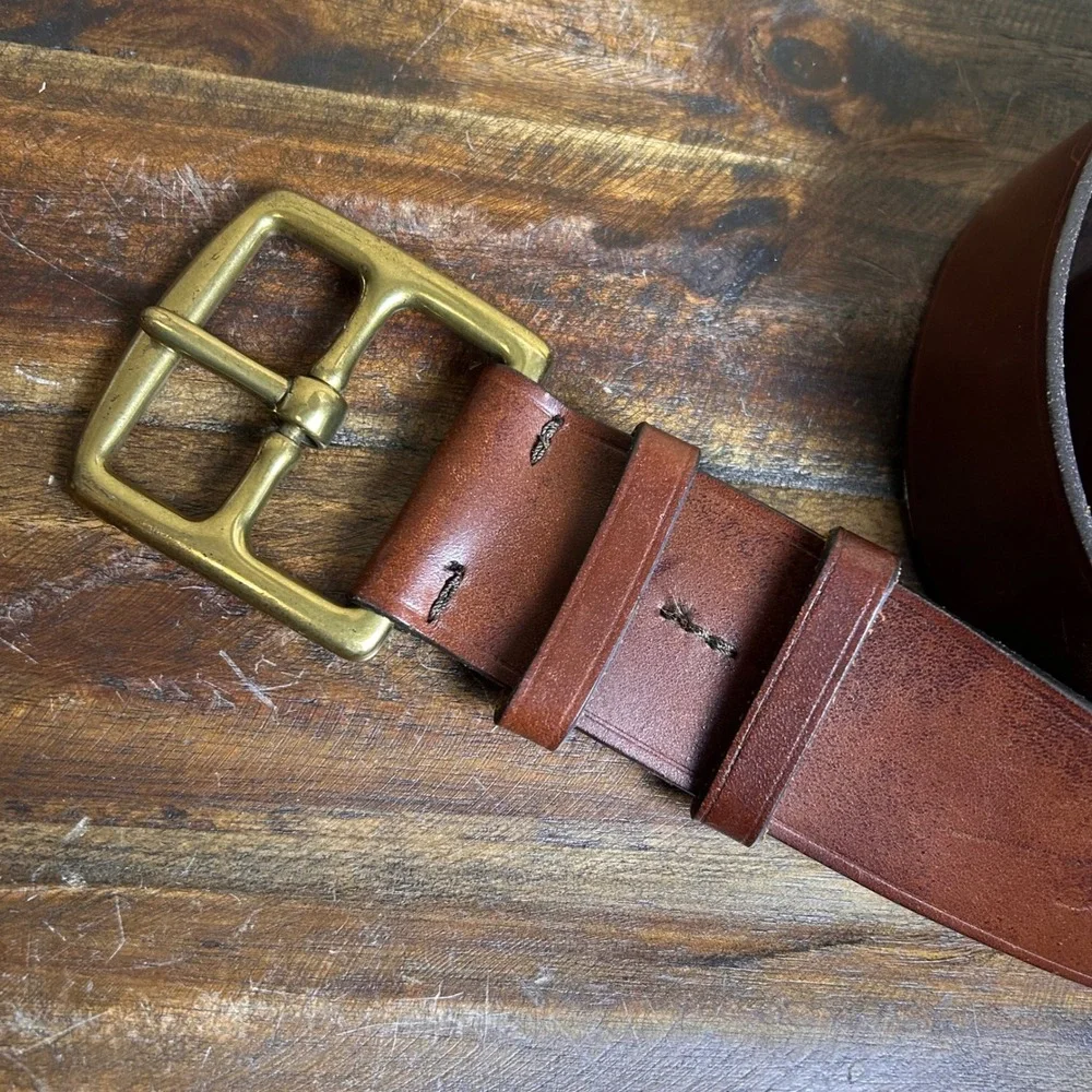 J Crew Genuine Italian Leather Belt Brass Buckle Made in USA Womens L‎ - Picture 2 of 12